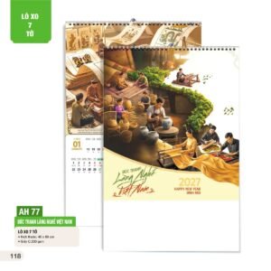 Lịch Treo Tường Lò Xo 7 Tờ 2027 AH Mẫu AH77 (40 x 60cm) Quà Tết Truyền Thống Gốm Sứ & Lịch in logo doanh nghiệp quà tặng Tết tại Gốm Sứ Bát Tràng & Quà Tết