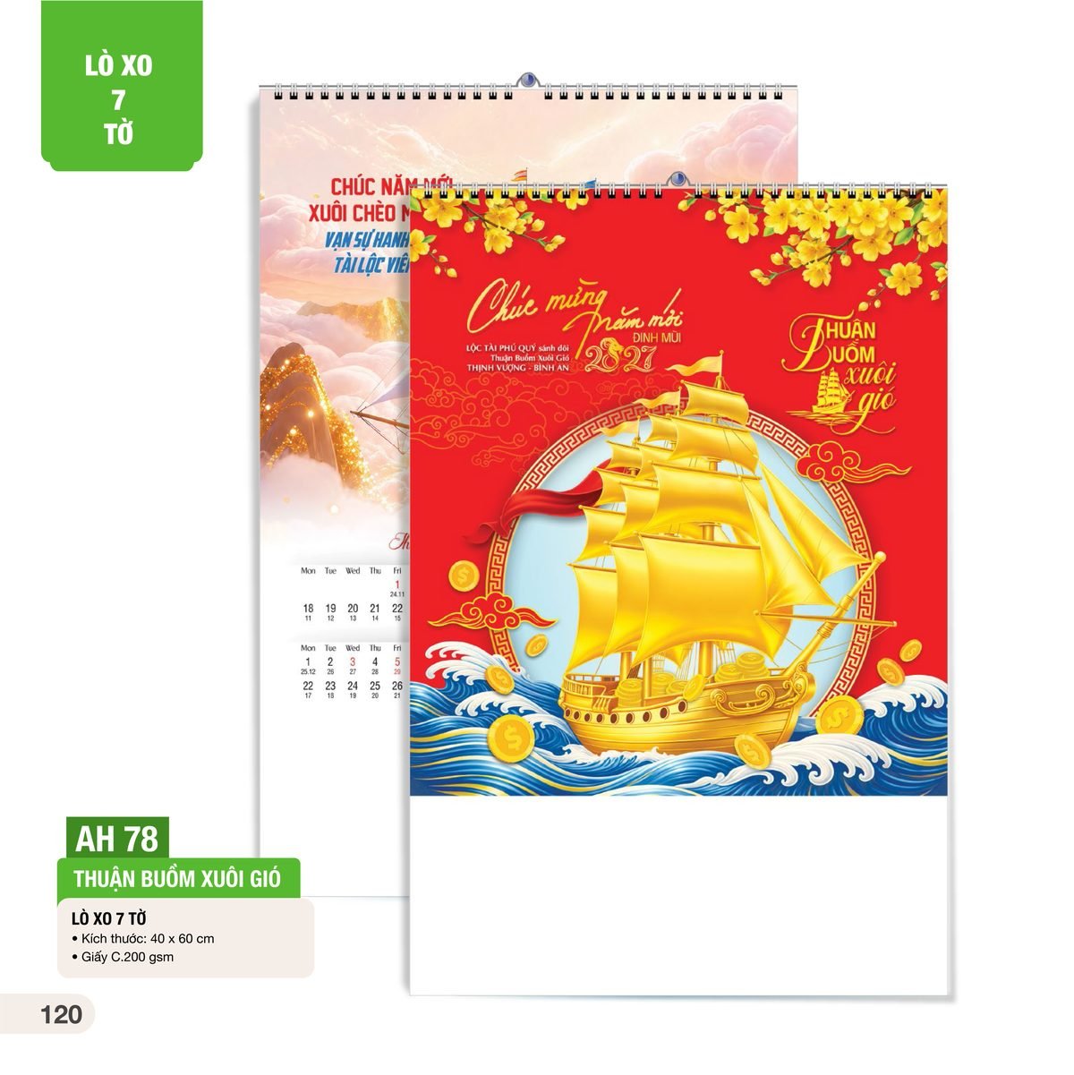Lịch Treo Tường Lò Xo 7 Tờ 2027 AH Mẫu AH78 (40 x 60cm) Quà Tết Truyền Thống Gốm Sứ & Lịch Lịch Treo Tường Lò Xo 7 Tờ 2027 AH Mẫu AH78 (40 x 60cm) Quà Tết Truyền Thống Gốm Sứ & Lịch in logo doanh nghiệp quà tặng Tết tại Gốm Sứ Bát Tràng & Quà Tết