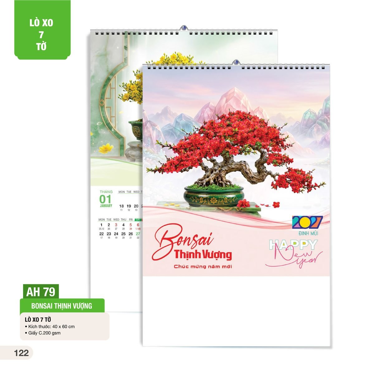 Lịch Treo Tường Lò Xo 7 Tờ 2027 AH Mẫu AH79 (40 x 60cm) Quà Tết Truyền Thống Gốm Sứ & Lịch Lịch Treo Tường Lò Xo 7 Tờ 2027 AH Mẫu AH79 (40 x 60cm) Quà Tết Truyền Thống Gốm Sứ & Lịch in logo doanh nghiệp quà tặng Tết tại Gốm Sứ Bát Tràng & Quà Tết