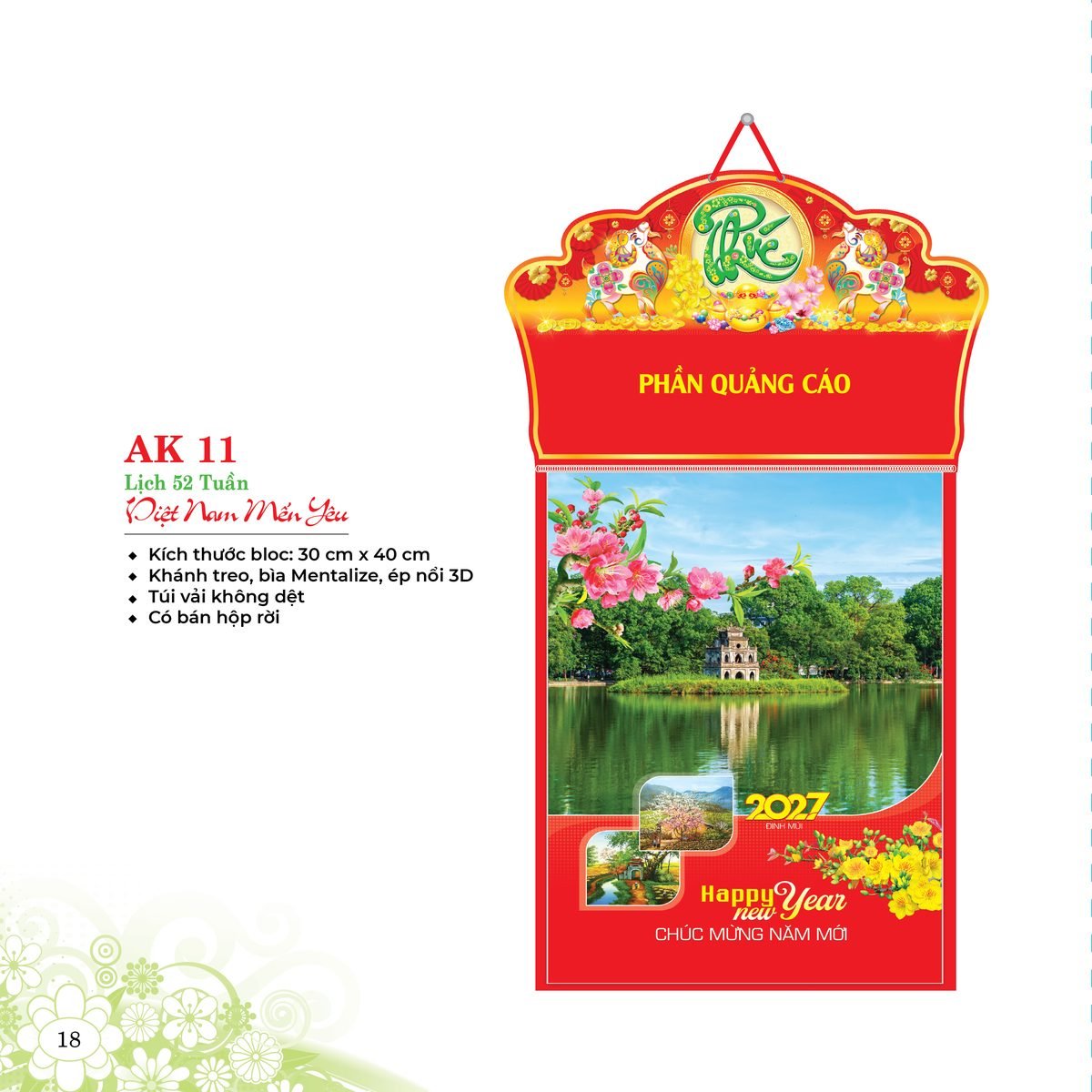 Lịch 52 Tuần 2027 AK Mẫu AK11 (31 x 42 cm) Quà Tết Truyền Thống Gốm Sứ & Lịch Lịch 52 Tuần 2027 AK Mẫu AK11 (31 x 42 cm) Quà Tết Truyền Thống Gốm Sứ & Lịch in logo doanh nghiệp quà tặng Tết tại Gốm Sứ Bát Tràng & Quà Tết