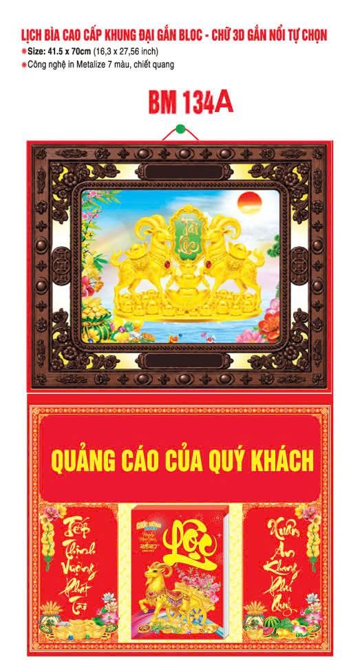 Bìa Lịch Treo Khung Đại Gắn Bloc BM 2027 BM134A - Kim Dương Phú Quý - Gốm Sứ Bát Tràng VN