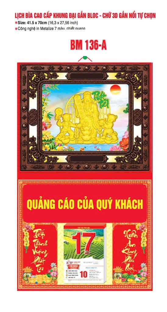Bìa Lịch Treo Khung Đại Gắn Bloc BM 2027 BM136A - Kim Dương Phú Quý - Gốm Sứ Bát Tràng VN