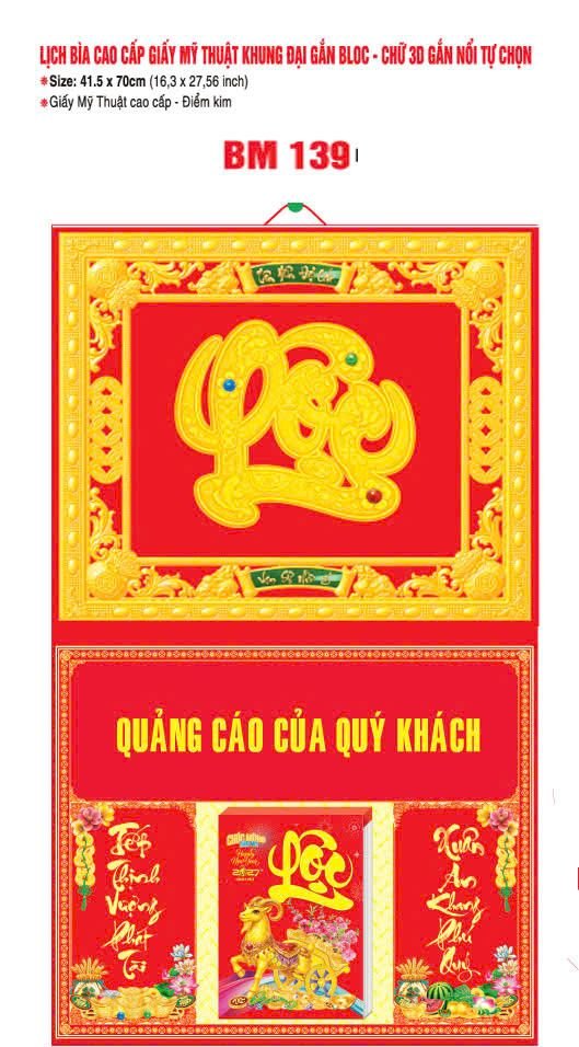 Bìa Lịch Treo Khung Đại Gắn Bloc BM 2027 BM139 - Kim Dương Phú Quý - Gốm Sứ Bát Tràng VN