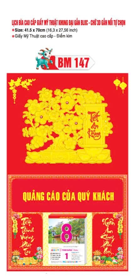 Bìa Lịch Treo Khung Đại Gắn Bloc BM 2027 BM147 - Kim Dương Phú Quý - Gốm Sứ Bát Tràng VN