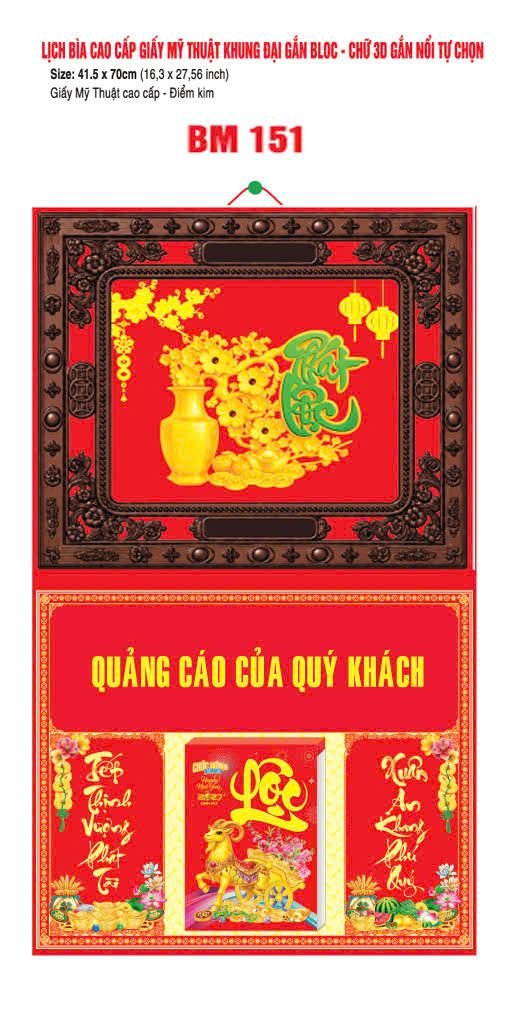 Bìa Lịch Treo Khung Đại Gắn Bloc BM 2027 BM151 - Kim Dương Phú Quý - Gốm Sứ Bát Tràng VN