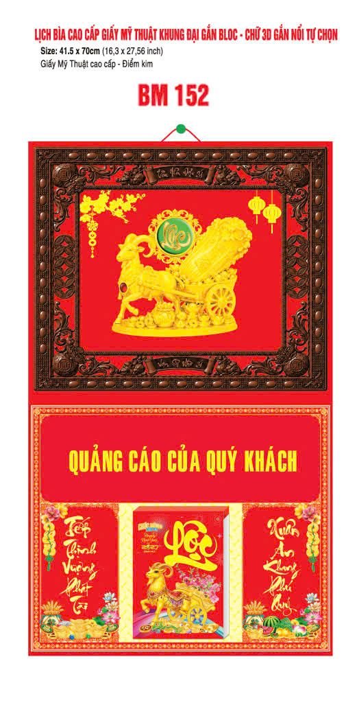 Bìa Lịch Treo Khung Đại Gắn Bloc BM 2027 BM152 - Kim Dương Phú Quý - Gốm Sứ Bát Tràng VN