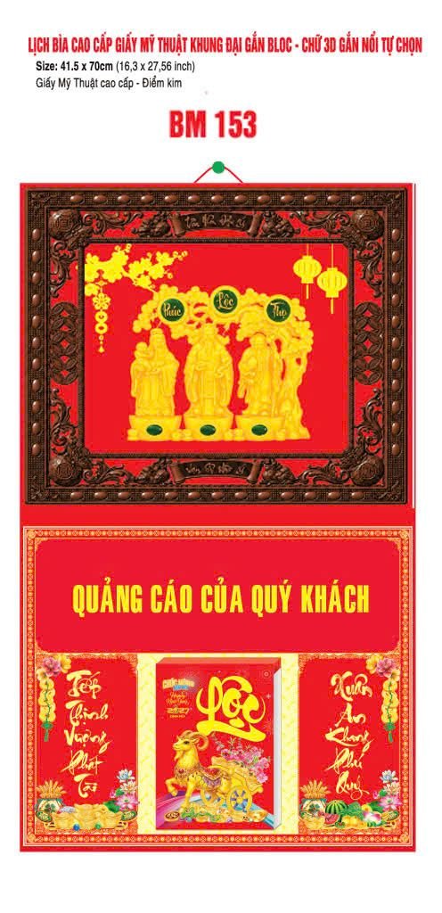 Bìa Lịch Treo Khung Đại Gắn Bloc BM 2027 BM153 - Kim Dương Phú Quý - Gốm Sứ Bát Tràng VN