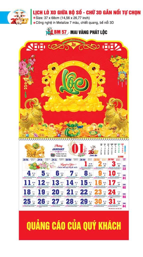 Lịch Bloc 2027 BM57 Quà Tết Truyền Thống Gốm Sứ & Lịch