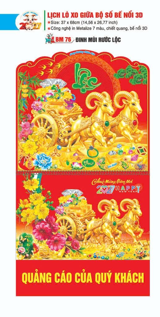 Lịch Lò Xo Giữa Gắn Bloc / Bộ Số BM 2027 BM76 - Đinh Mùi Rước Lộc - Gốm Sứ Bát Tràng VN