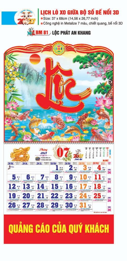 Lịch Lò Xo Giữa Gắn Bloc / Bộ Số BM 2027 BM81 - Lộc Phát An Khang - Gốm Sứ Bát Tràng VN