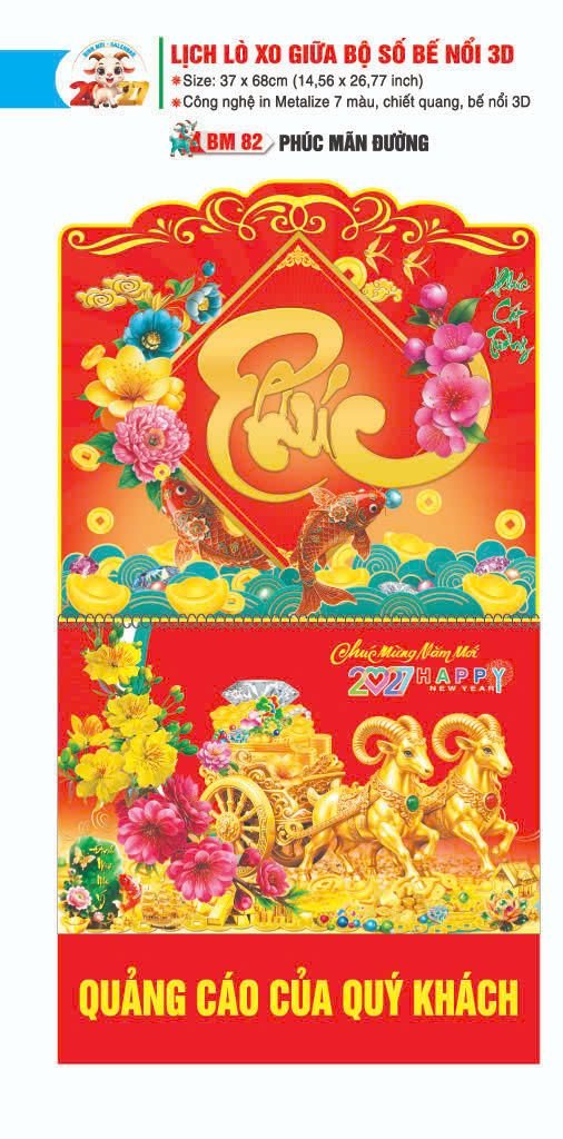 Lịch Lò Xo Giữa Gắn Bloc / Bộ Số BM 2027 BM82 - Phúc Mãn Đường - Gốm Sứ Bát Tràng VN