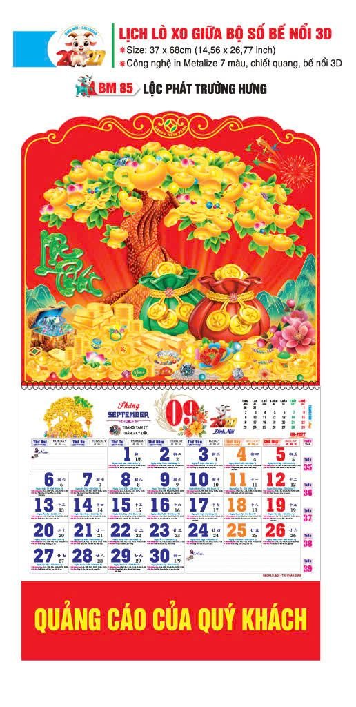 Lịch Lò Xo Giữa Gắn Bloc / Bộ Số BM 2027 BM85 - Lộc Phát Trường Hưng - Gốm Sứ Bát Tràng VN