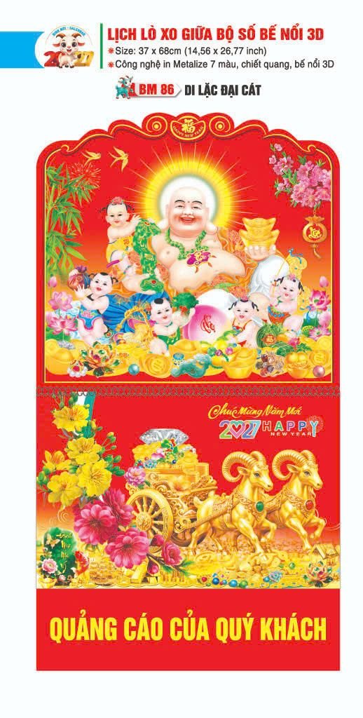 Lịch Lò Xo Giữa Gắn Bloc / Bộ Số BM 2027 BM86 - Di Lặc Đại Cát - Gốm Sứ Bát Tràng VN