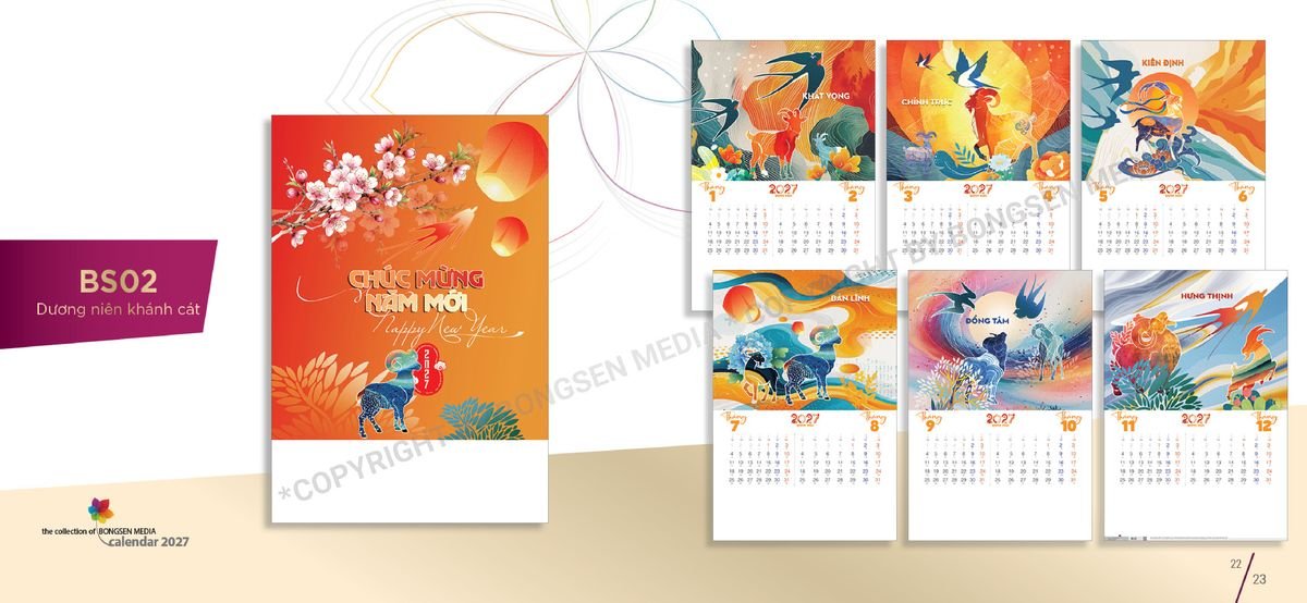 Lịch Bloc Siêu Cực Đại 2027 BS12 Quà Tết Truyền Thống Gốm Sứ & Lịch