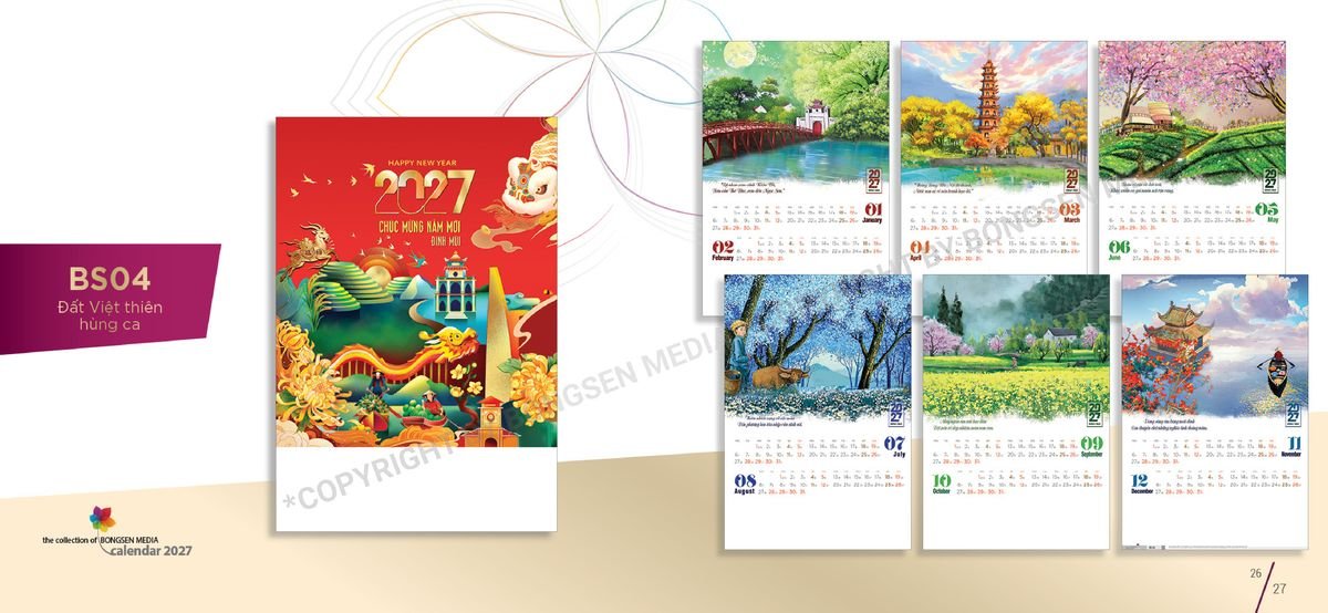 Lịch Bloc Siêu Cực Đại 2027 BS14 Quà Tết Truyền Thống Gốm Sứ & Lịch