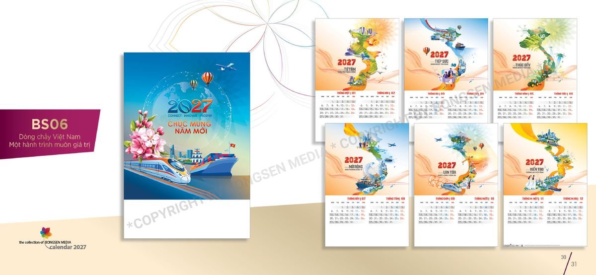 Lịch 7 Tờ Lò Xo 2027 BS16 Quà Tết Truyền Thống Gốm Sứ & Lịch