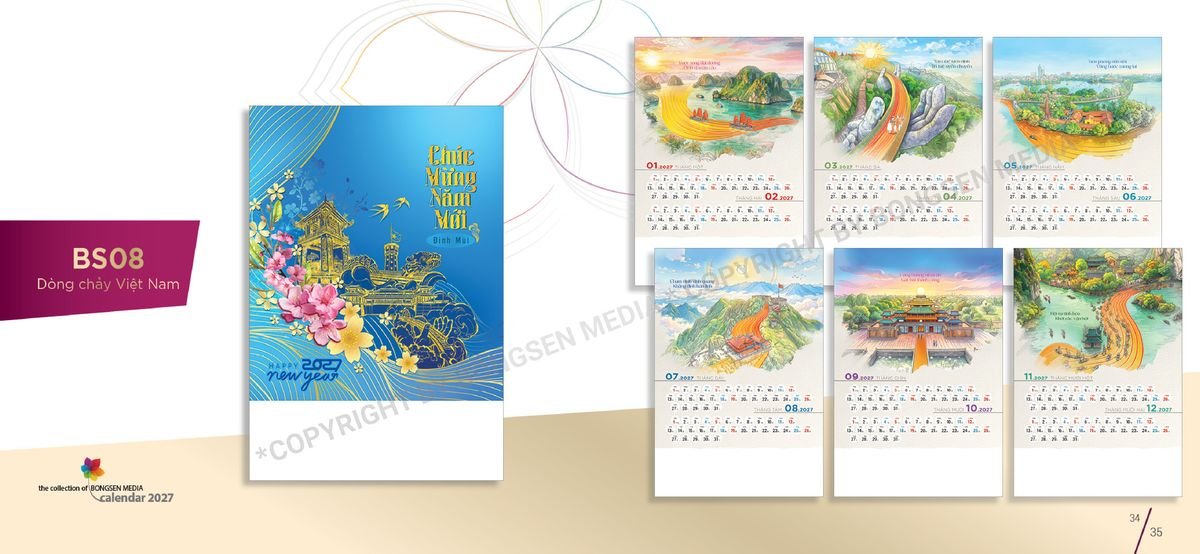 Lịch 7 Tờ Lò Xo 2027 BS18 Quà Tết Truyền Thống Gốm Sứ & Lịch