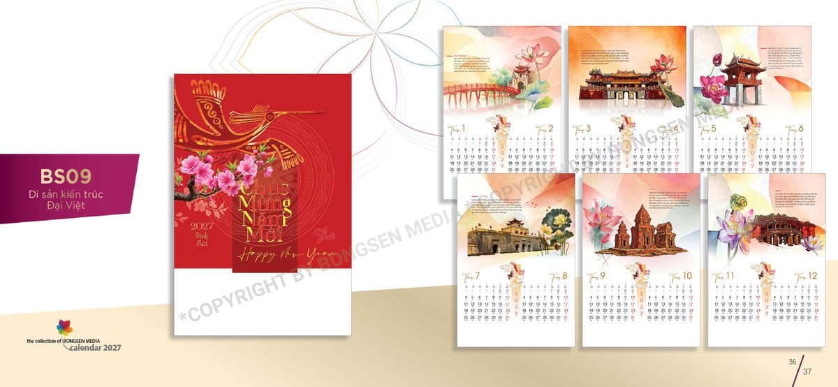 Lịch 7 Tờ Lò Xo 2027 BS19 Quà Tết Truyền Thống Gốm Sứ & Lịch