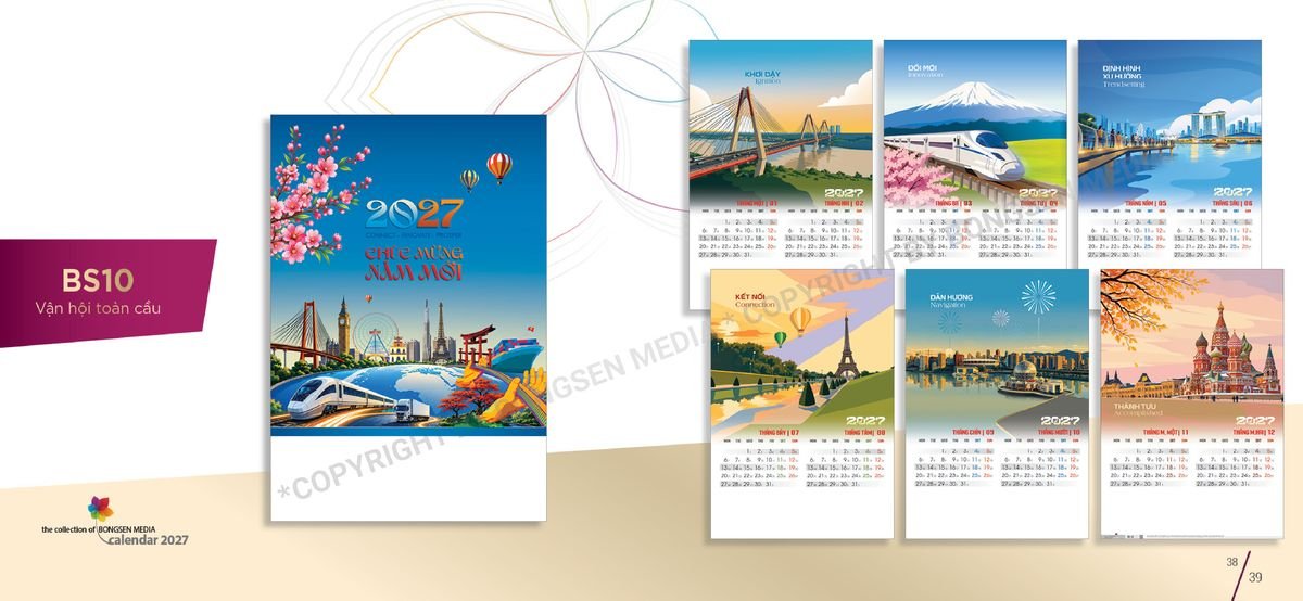 Lịch 7 Tờ Lò Xo 2027 BS20 Quà Tết Truyền Thống Gốm Sứ & Lịch
