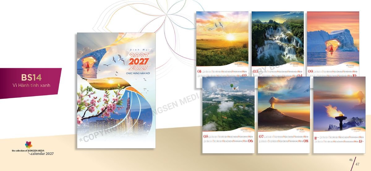 Lịch 7 Tờ Lò Xo 2027 BS24 Quà Tết Truyền Thống Gốm Sứ & Lịch