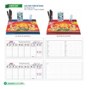 Lịch Để Bàn 2027 HBT Mẫu HBT34 (14 x 26cm) Quà Tết Truyền Thống Gốm Sứ & Lịch in logo doanh nghiệp quà tặng Tết tại Gốm Sứ Bát Tràng & Quà Tết
