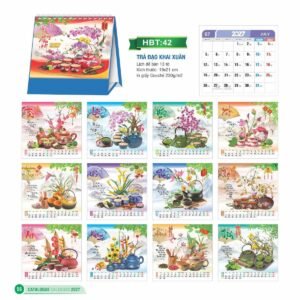 Lịch Để Bàn 2027 HBT Mẫu HBT43 (19 x 21cm) Quà Tết Truyền Thống Gốm Sứ & Lịch in logo doanh nghiệp quà tặng Tết tại Gốm Sứ Bát Tràng & Quà Tết