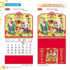 Lịch Treo Tường Lò Xo 2027 HT Mẫu HT33 - Phúc Lộc Thọ (37 x 68cm) Quà Tết Truyền Thống Gốm Sứ & Lịch in logo doanh nghiệp quà tặng Tết tại Gốm Sứ Bát Tràng & Quà Tết