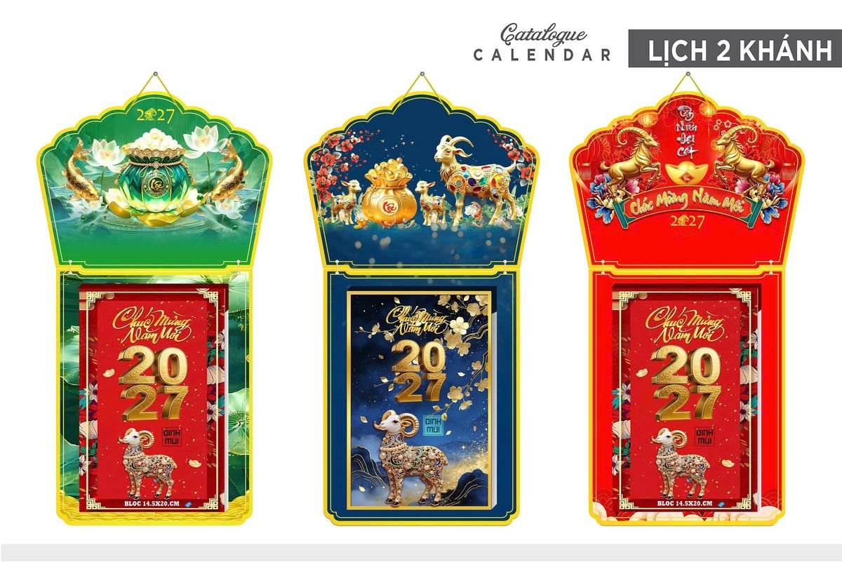 Lịch Khánh Gỗ Lamina 2 Đầu 2027 LM2D_001 - Gốm Sứ Bát Tràng VN