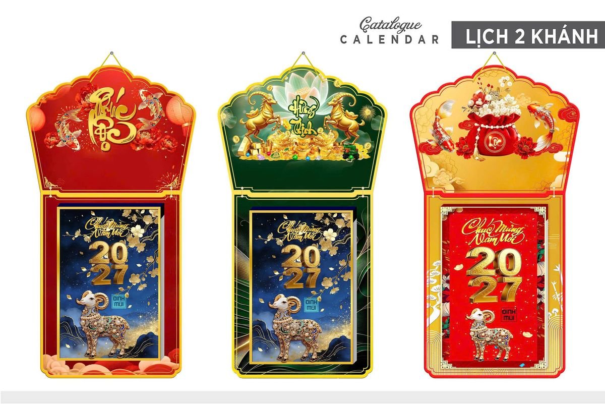 Lịch Khánh Gỗ Lamina 2 Đầu 2027 LM2D_007 - Gốm Sứ Bát Tràng VN