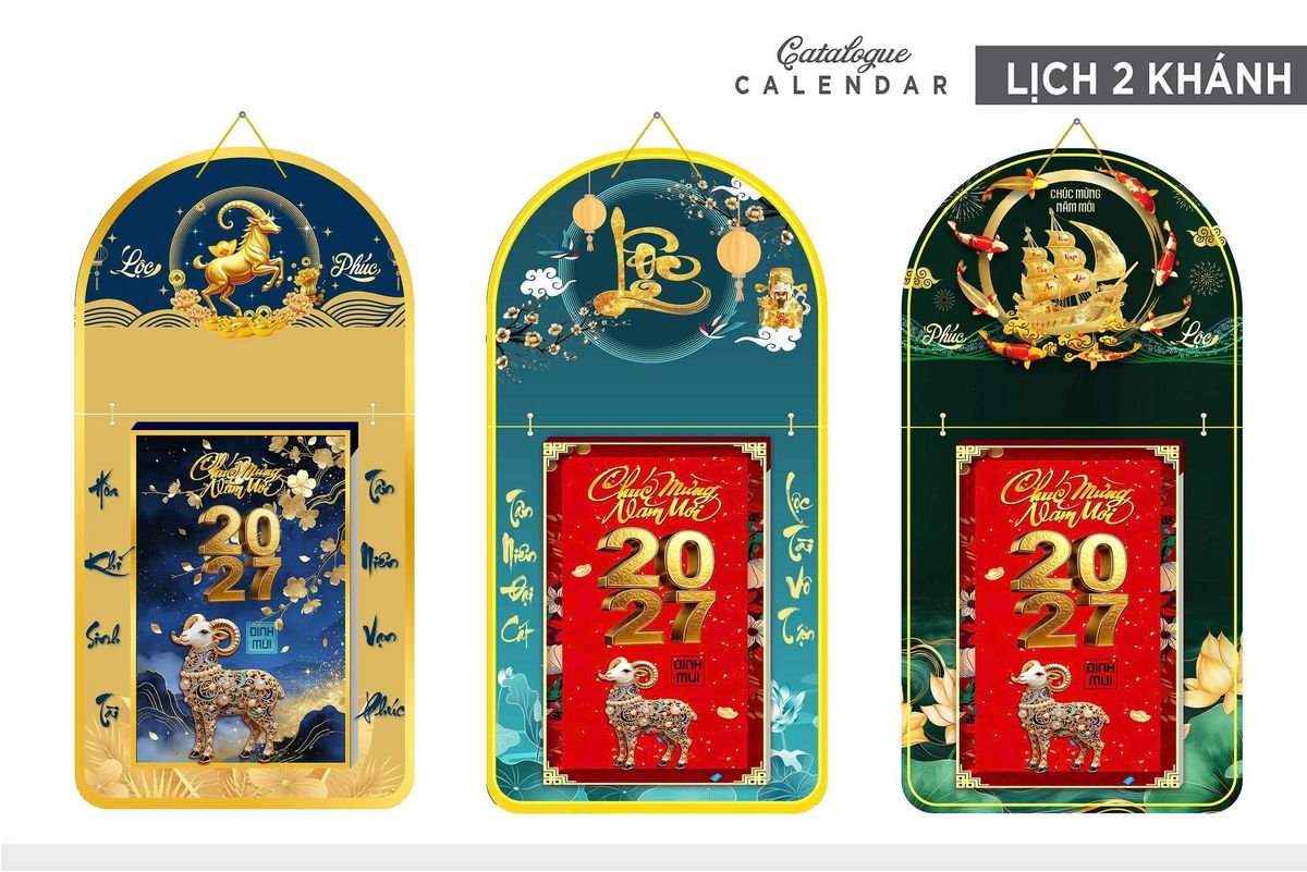 Lịch Khánh Gỗ Lamina 2 Đầu 2027 LM2D_018 - Gốm Sứ Bát Tràng VN