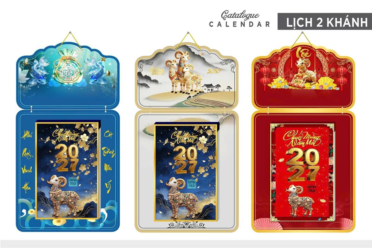 Lịch Khánh Gỗ Lamina 2 Đầu 2027 LM2D_022 - Gốm Sứ Bát Tràng VN