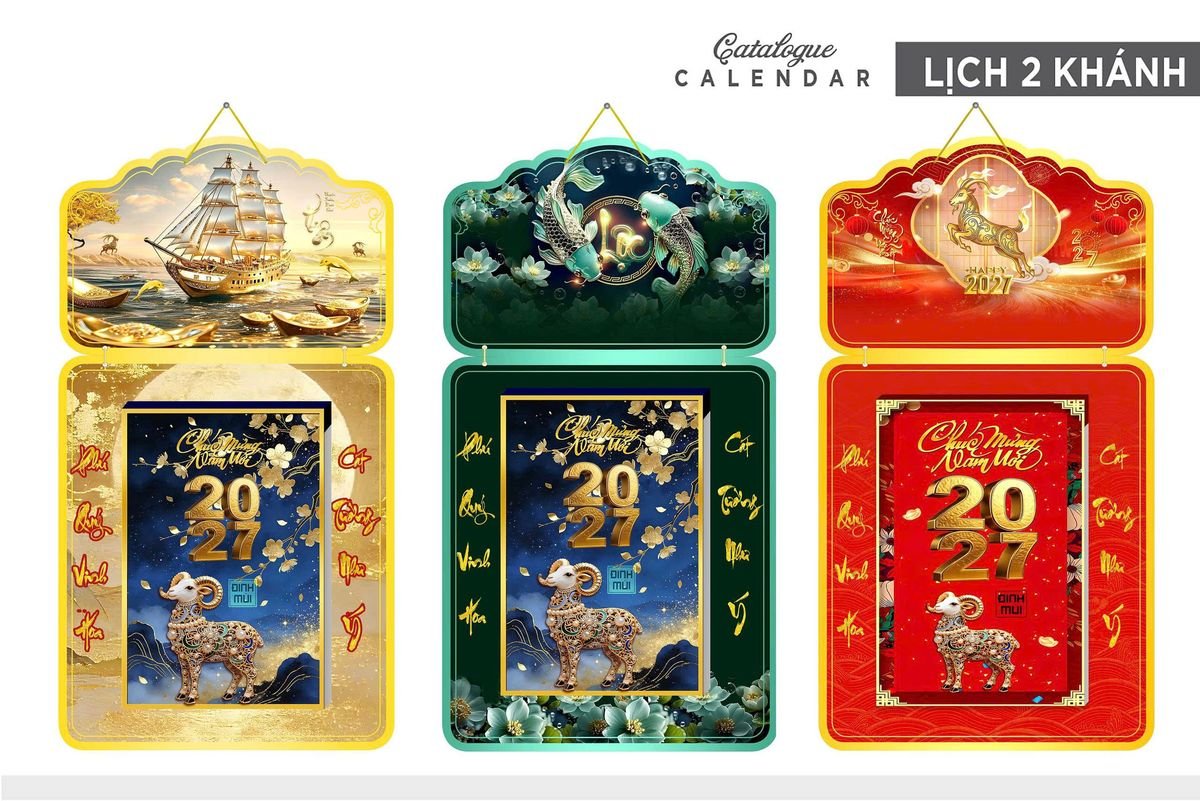 Lịch Khánh Gỗ Lamina 2 Đầu 2027 LM2D_024 - Gốm Sứ Bát Tràng VN