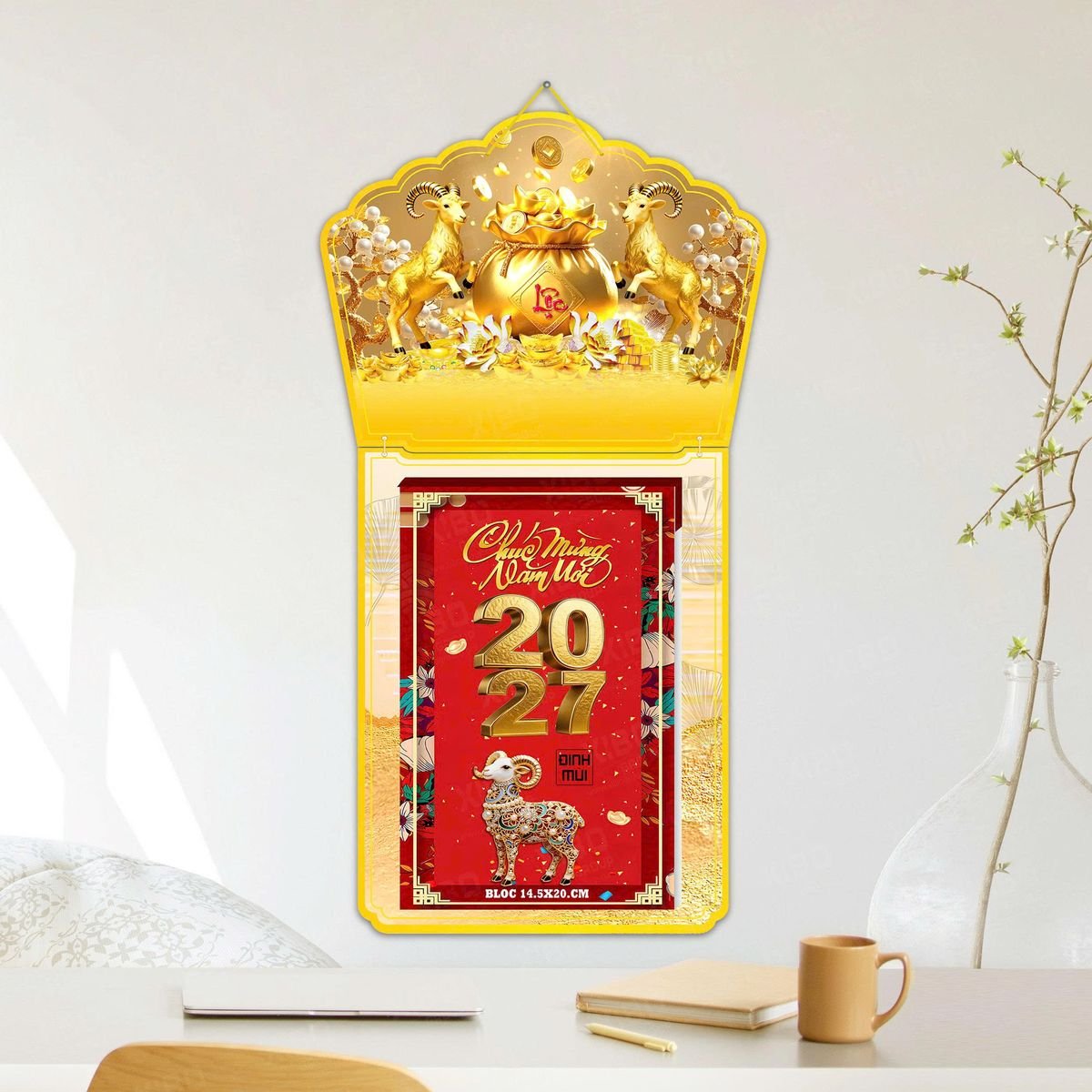 Lịch Khánh Gỗ Lamina 2 Đầu 2027 LM2D_037 - Gốm Sứ Bát Tràng VN