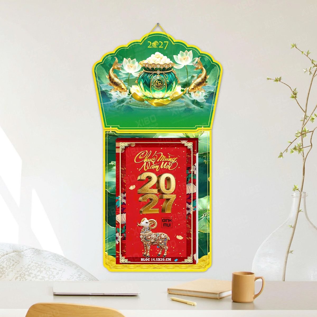 Lịch Khánh Gỗ Lamina 2 Đầu 2027 LM2D_038 - Gốm Sứ Bát Tràng VN
