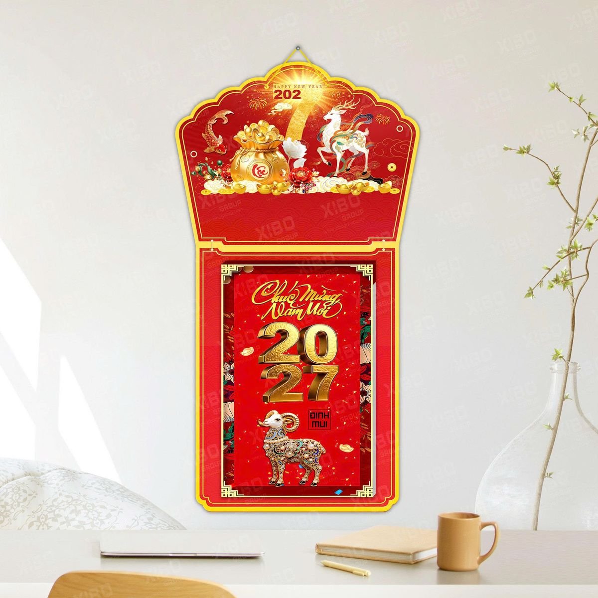 Lịch Khánh Gỗ Lamina 2 Đầu 2027 LM2D_041 - Gốm Sứ Bát Tràng VN