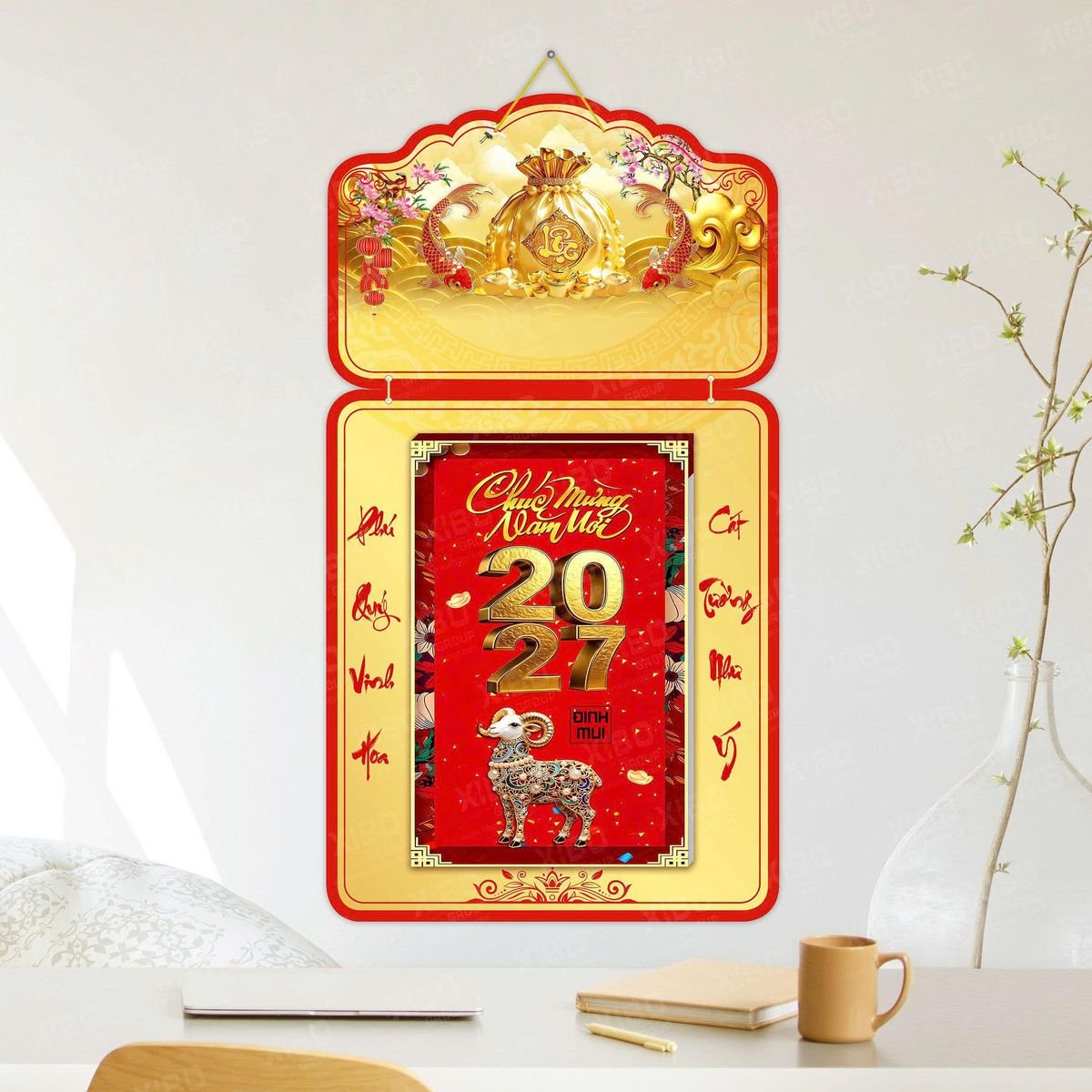 Lịch Khánh Gỗ Lamina 2 Đầu 2027 LM2D_043 - Gốm Sứ Bát Tràng VN