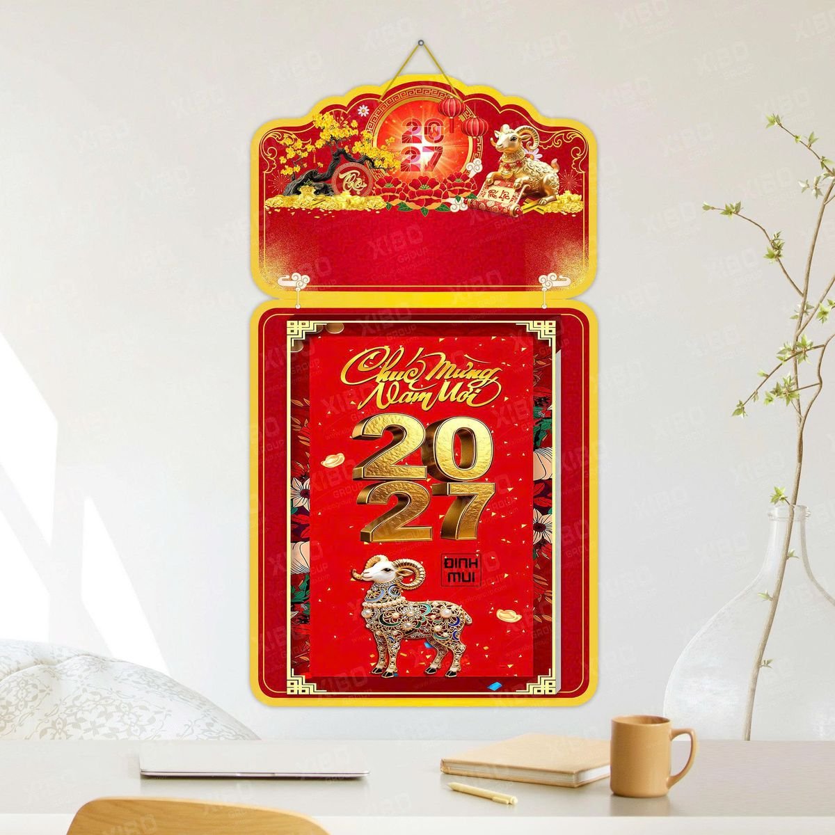 Lịch Khánh Gỗ Lamina 2 Đầu 2027 LM2D_044 - Gốm Sứ Bát Tràng VN