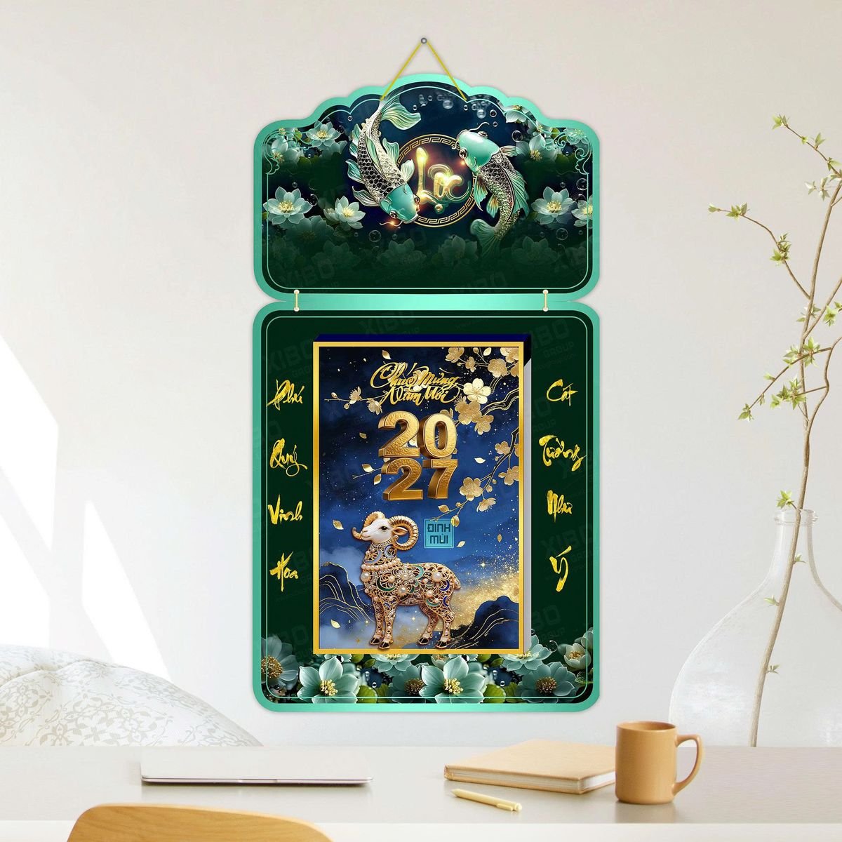 Lịch Khánh Gỗ Lamina 2 Đầu 2027 LM2D_045 - Gốm Sứ Bát Tràng VN