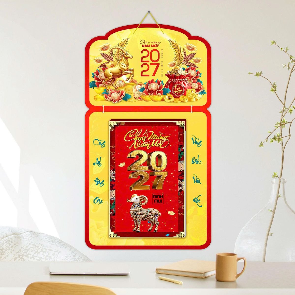 Lịch Khánh Gỗ Lamina 2 Đầu 2027 LM2D_054 - Gốm Sứ Bát Tràng VN