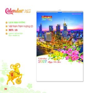 Lịch Treo Tường Lò Xo 2027 MT Mẫu MT15 (40 x 60cm) Quà Tết Truyền Thống Gốm Sứ & Lịch in logo doanh nghiệp quà tặng Tết tại Gốm Sứ Bát Tràng & Quà Tết