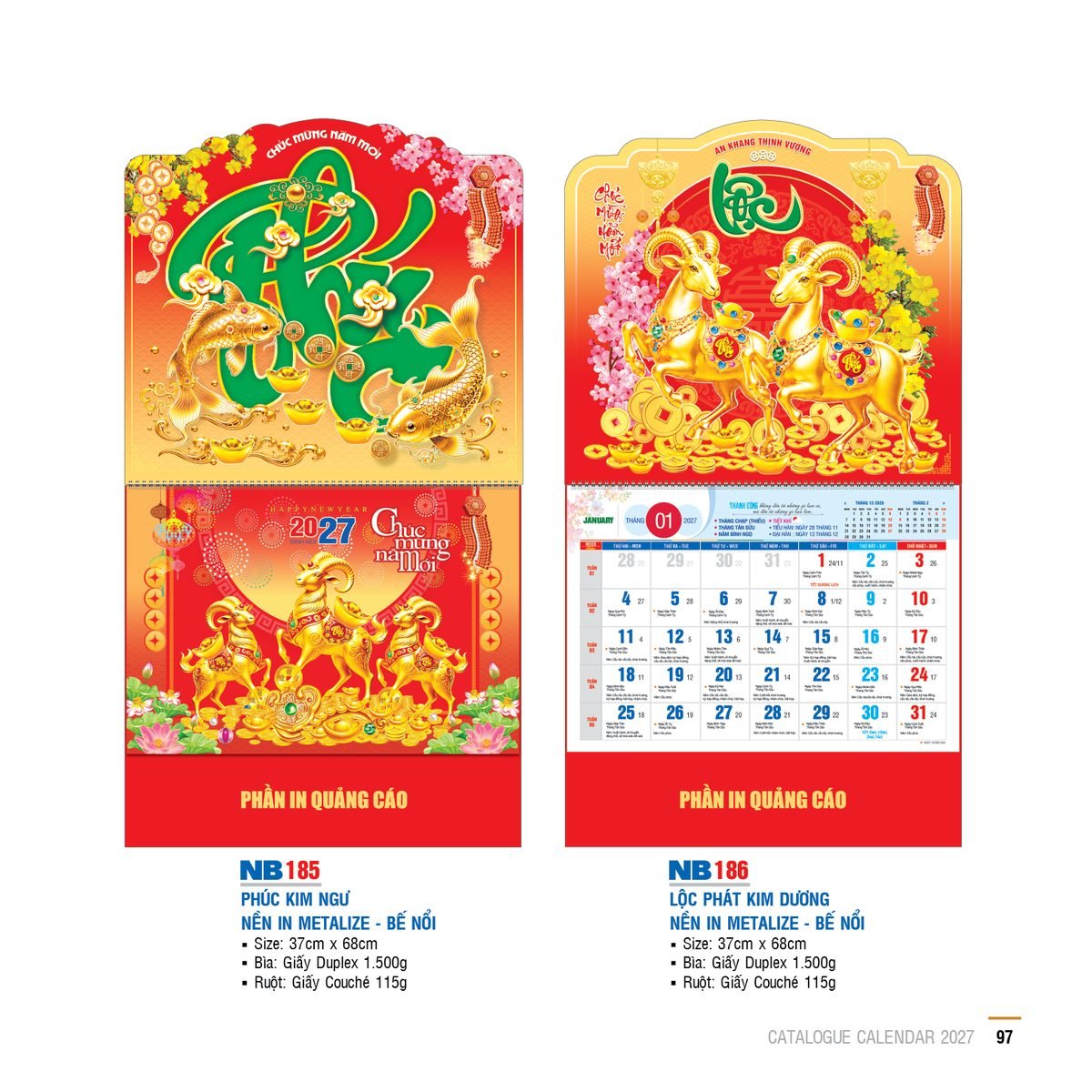 Lịch Bìa Treo 2027 NB Mẫu NB185 (29 x 41 cm) Quà Tết Truyền Thống Gốm Sứ & Lịch Lịch Bìa Treo 2027 NB Mẫu NB185 (29 x 41 cm) Quà Tết Truyền Thống Gốm Sứ & Lịch in logo doanh nghiệp quà tặng Tết tại Gốm Sứ Bát Tràng & Quà Tết