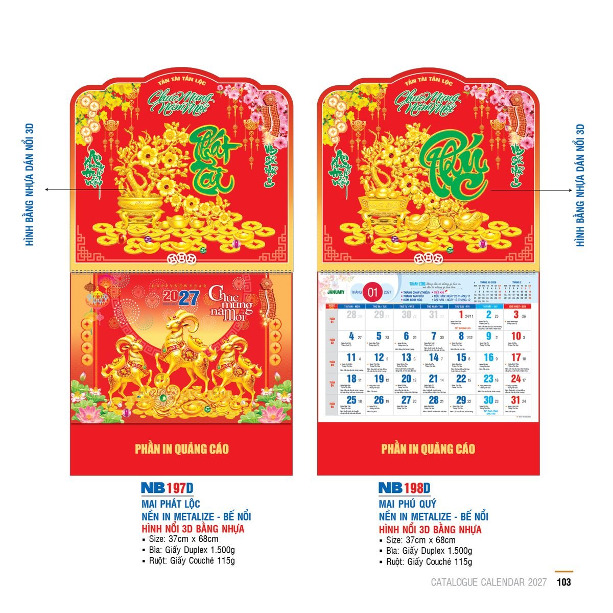 Lịch Bìa Treo 2027 NB Mẫu NB197D (29 x 41 cm) Quà Tết Truyền Thống Gốm Sứ & Lịch Lịch Bìa Treo 2027 NB Mẫu NB197D (29 x 41 cm) Quà Tết Truyền Thống Gốm Sứ & Lịch in logo doanh nghiệp quà tặng Tết tại Gốm Sứ Bát Tràng & Quà Tết