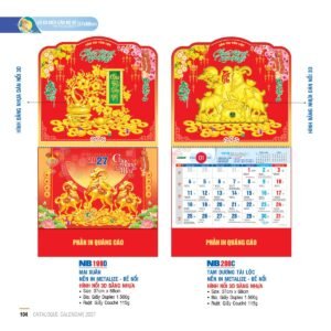 Lịch Treo Tường Lò Xo 2027 NB Mẫu NB200C (37 x 68cm) Quà Tết Truyền Thống Gốm Sứ & Lịch in logo doanh nghiệp quà tặng Tết tại Gốm Sứ Bát Tràng & Quà Tết