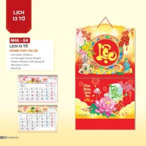 Lịch Bìa Treo 2027 NHA Mẫu NHA54 (37 x 68cm) Quà Tết Truyền Thống Gốm Sứ & Lịch in logo doanh nghiệp quà tặng Tết tại Gốm Sứ Bát Tràng & Quà Tết