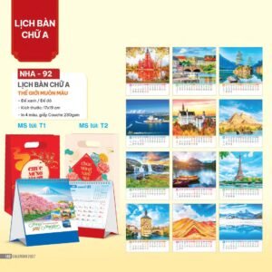 Lịch Bàn Chữ A 2027 NHA Mẫu NHA92 - Thế Giới Muôn Màu (17 x 19cm) Quà Tết Truyền Thống Gốm Sứ & Lịch in logo doanh nghiệp quà tặng Tết tại Gốm Sứ Bát Tràng & Quà Tết