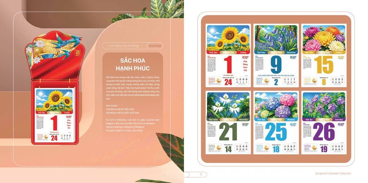 Lịch Bloc Cao Cấp SH 2027 SH44 Quà Tết Truyền Thống Gốm Sứ & Lịch