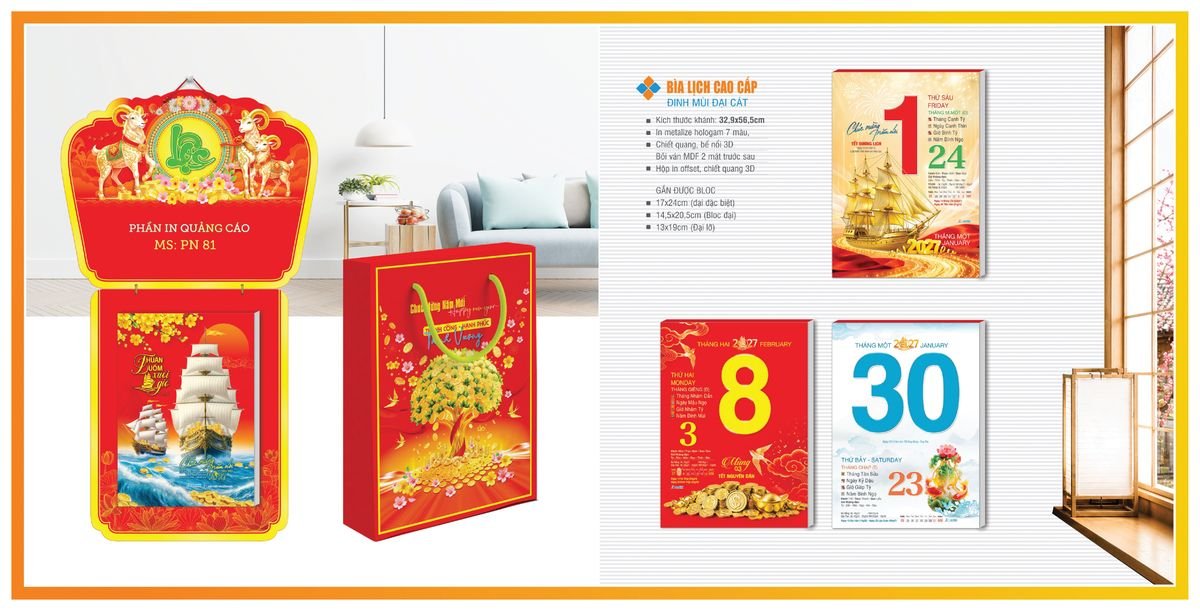 Bìa Lịch Treo Gắn Bloc TPNBIA03 Quà Tết Truyền Thống Gốm Sứ & Lịch