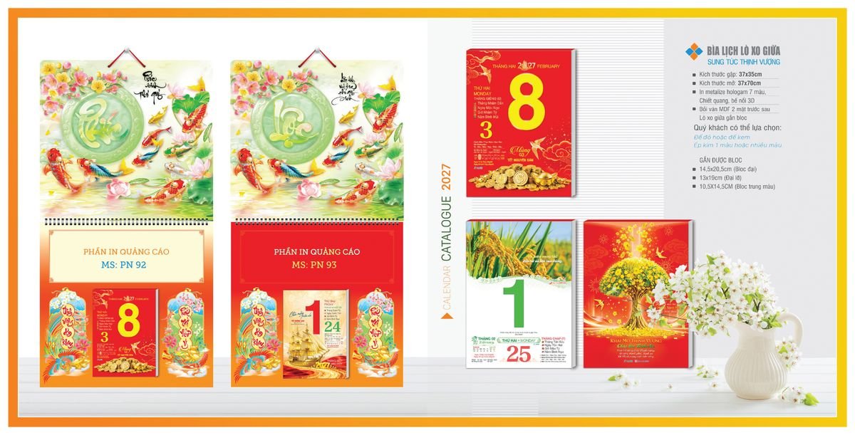 Bìa Lịch Treo Gắn Bloc TPNBIA09 Quà Tết Truyền Thống Gốm Sứ & Lịch