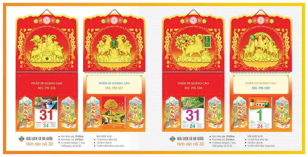 Bìa Lịch Treo Gắn Bloc TPNBIA14 Quà Tết Truyền Thống Gốm Sứ & Lịch