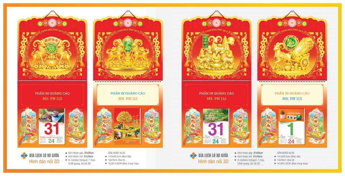 Bìa Lịch Treo Gắn Bloc TPNBIA15 Quà Tết Truyền Thống Gốm Sứ & Lịch